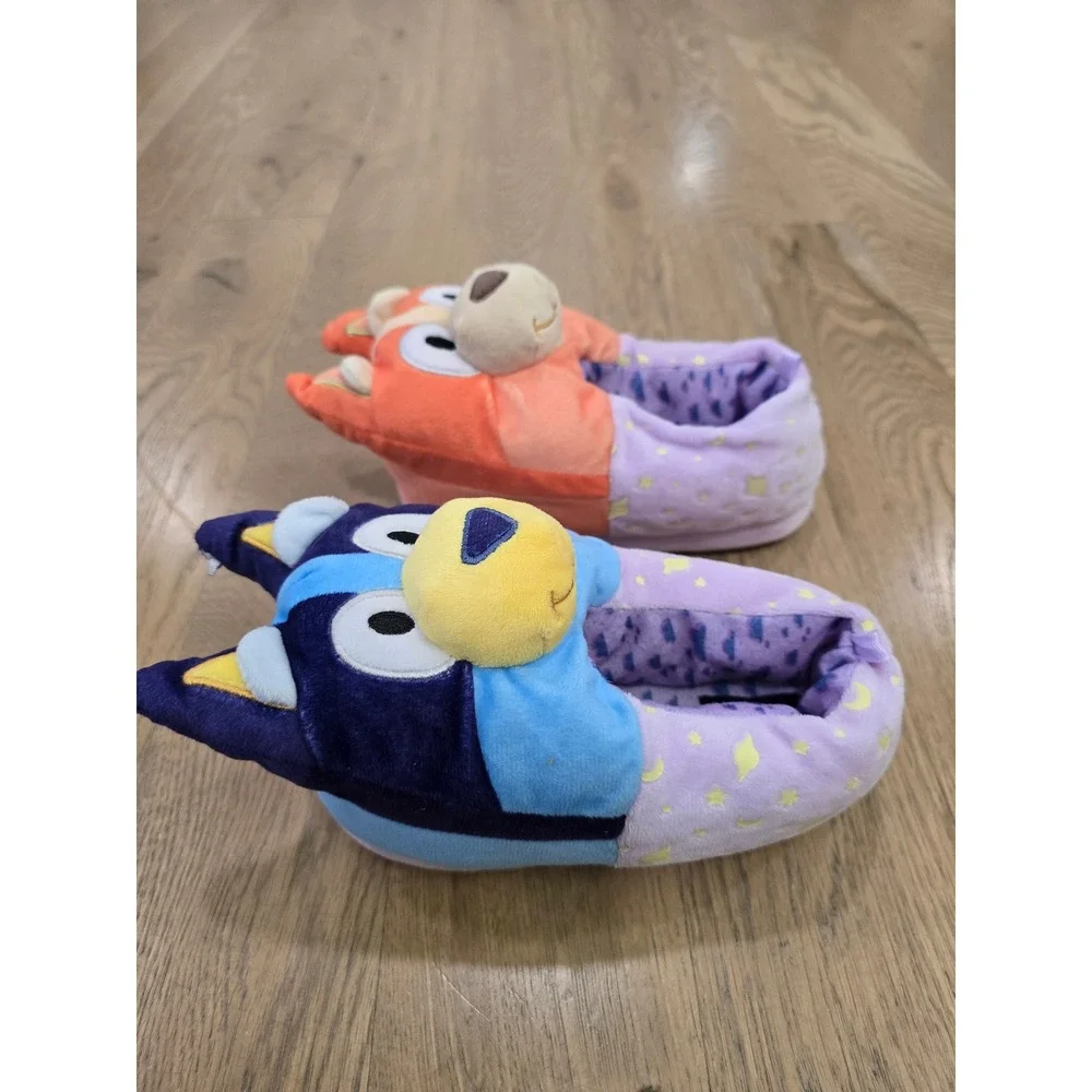 Bluey and Bingo Kids Plush Slippers Ground Up Blue Orange Lavender Size 11-12